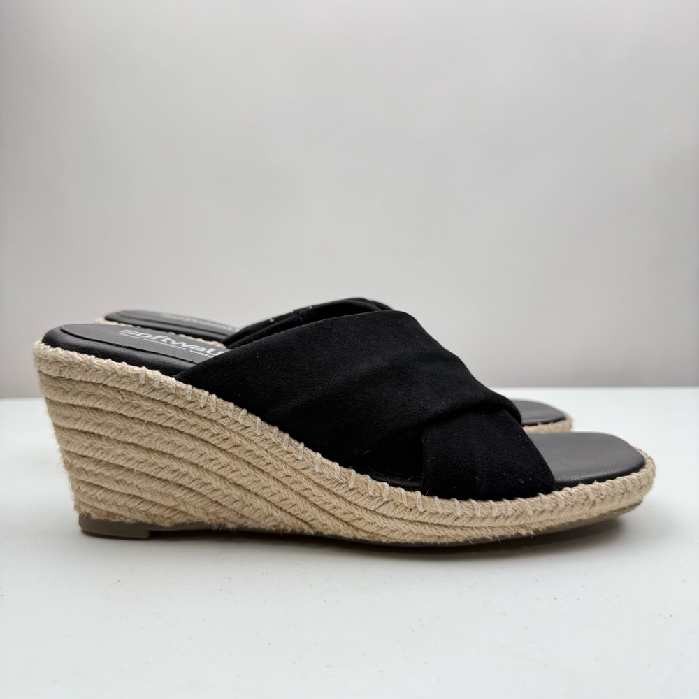 NIB SoftWalk Sz 9N Women's Hastings Jute Platform Wedge Sandal Suede Black - Picture 2 of 10